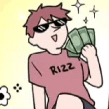 a cartoon of a man holding a bunch of money .