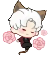 a cartoon drawing of a boy with cat ears and roses