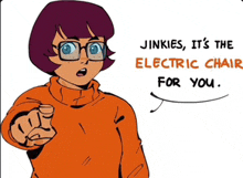 a cartoon of velma scooby doo pointing at the camera