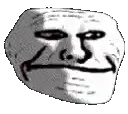 a black and white drawing of a troll face .