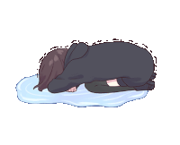 a cartoon of a girl laying on her stomach with a tear coming out of her eyes