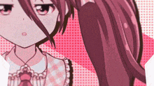 a close up of a girl 's face with polka dots on the background