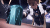 a blurry picture of a person holding a blue cube