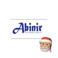 a cartoon santa is standing in front of a sign that says abimir