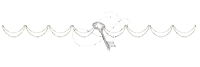 a key is hanging from a chain with pearls