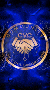 a logo for community cvc voice collaboration with two hands shaking