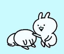 a couple of rabbits are sitting next to each other on a blue background