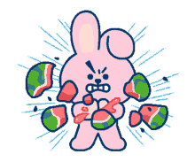 bt21 cooky angry face watermelon crushing