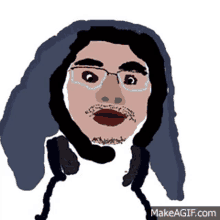 a drawing of a man wearing glasses and a hat with makeagif.com written below it