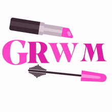 a logo for grwm with lipstick and mascara on a white background