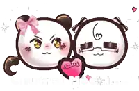 a couple of panda bears holding a heart with the word chutral written on it