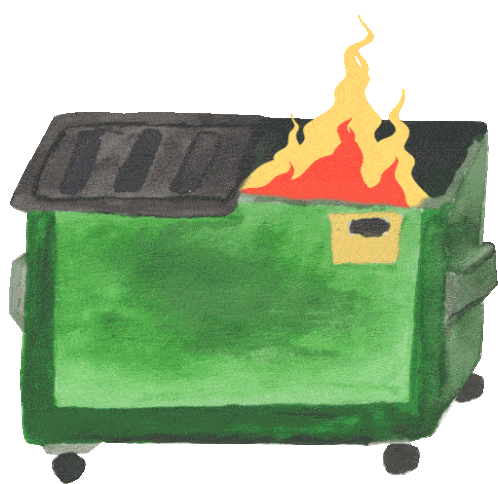 Dumpster Fire Watercolor Sticker - Dumpster Fire Watercolor Garbage Stickers