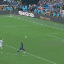 soccer players on a field with a sign that says visit fifastore