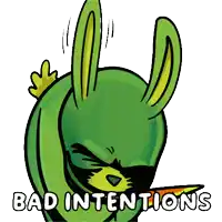 a cartoon of a rabbit with the words bad intentions written below it