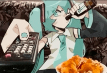 a cartoon of a girl holding a remote and drinking juice