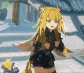 a girl with long yellow hair and a lion 's ear on her head