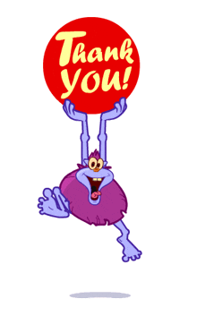 a cartoon monster is holding a thank you sign