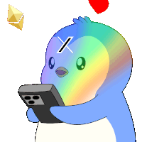 a cartoon penguin with an x on its head holding a phone