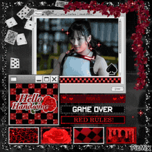 a picture of a girl with the words game over red rules