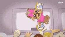 a cartoon of a dog holding a bag of pretzels with the nick logo in the corner
