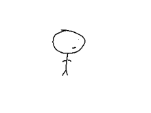 a black and white drawing of a stick figure standing next to a wall on a white background .