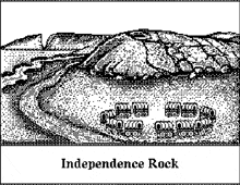 a black and white illustration of independence rock