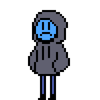 a pixel art of a person wearing a mask and a hoodie holding a sword .