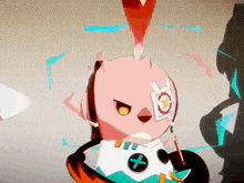 a cartoon character with a cross on his chest is wearing headphones