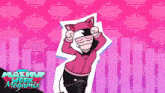a cartoon of a girl in a pink cat hoodie is on a pink background that says bathm week megamix