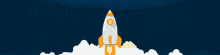 a rocket with the letter b on it is taking off