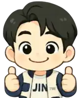 a cartoon drawing of a boy wearing a jin t98 shirt