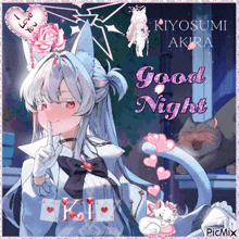 a picture of a girl with cat ears and the words good night on it