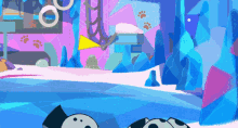 a colorful cartoon scene with a dalmatian dog