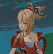 a girl with a tattoo on her arm is wearing a braided ponytail