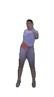 a man in a white shirt is dancing with his hands in the air