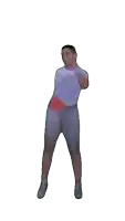 a man in a white shirt is dancing with his hands in the air