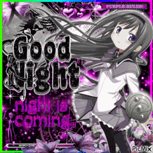 a picture of a girl with the words good night is coming