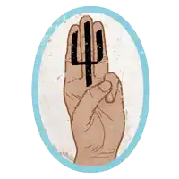 an illustration of a hand holding a fork with the letter p in the middle