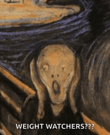 a painting of a person with a surprised look on their face and the words weight watchers .