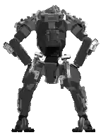 a black and white drawing of a robot standing with its arms outstretched on a white background .