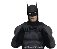 a man in a batman costume has the website getmorphin.com on the bottom
