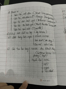 a notebook is open to a page that says hoa binh on the bottom