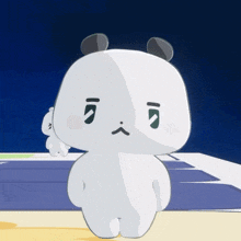 a cartoon panda bear with a sad face