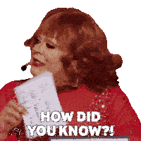 a woman in a red dress is holding a piece of paper that says " how did you know "