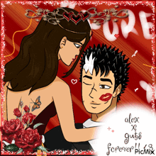 a drawing of a man and a woman with the words alex x guto forever