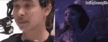 a close up of a man 's face next to a close up of a woman 's face