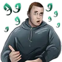 a cartoon drawing of a man giving a thumbs up with the letter g around him