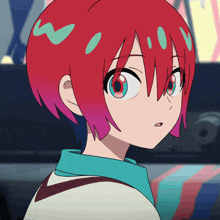 a close up of a girl with red hair and green eyes
