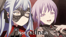 two anime girls are standing next to each other with the words not claudiah written on the bottom