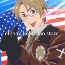 elena 's light skin stare is written on a picture of an american